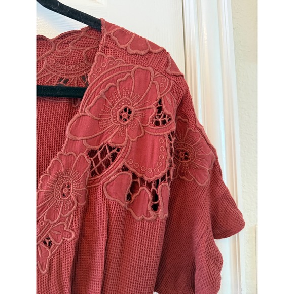 Free People Collette Maxi Dress M Rust Lace Boho Button Front Romantic Cottage - Picture 8 of 11